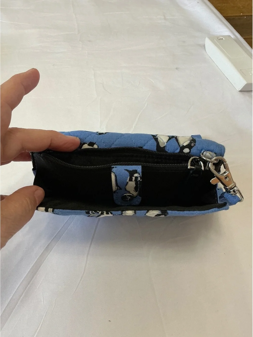 Vera Bradley Blue Quilted Wristlet Wallet with Penguin Print